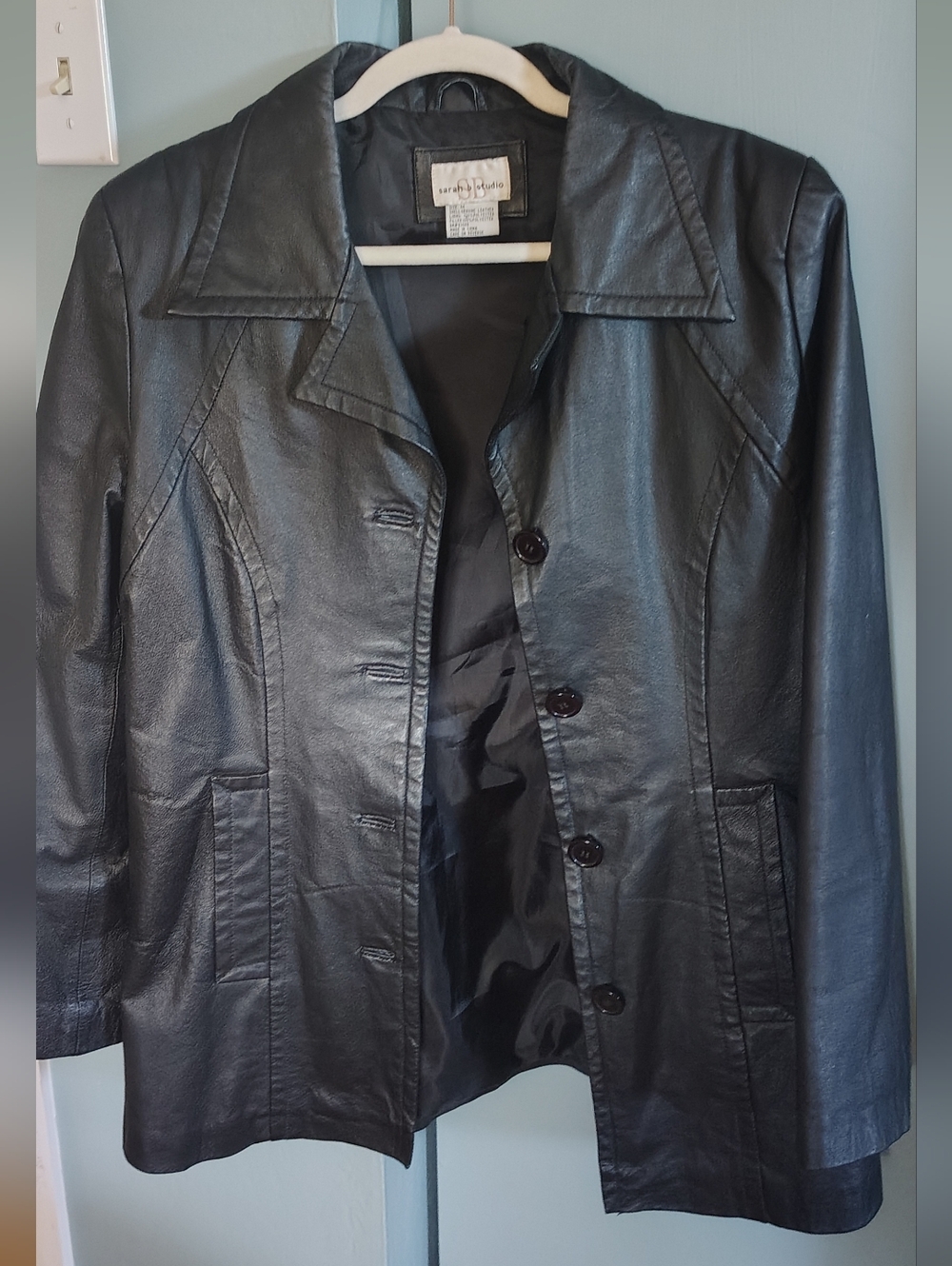 Leather Button-Front Jacket - Black Women's Med.